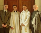 Pictured at the Chapel of Trinity College Dublin, where he preached at the Choral Eucharist, is Canon Giles Goddard, chair of Inclusive Church (2nd from right). Pictured with Canon Goddard are (left to right) Dr Richard O'Leary, the Revd Darren McCallig, Dean of Residence TCD and the Revd Mervyn Kingston. Photo: TCD Chaplaincy.