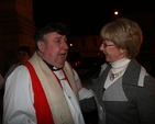 The former Archbishop of Dublin, the Rt Revd Walton Empey has a chat with the Minister for Social and Family Affairs, Mary Hanafin TD at the institution of the Revd Canon Patrick Lawrence as new Rector of Monkstown.