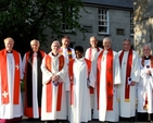 Pictured outside St Michan’s Church, Dublin, before the service celebrating a new name and a new home for Us. (formerly USPG) on Wednesday May 29 were: the Rt Revd Patrick Rooke, Bishop of Tuam; the Rt Revd Ken Clarke, Mission Director of SAMS UK and Ireland; the Most Revd Dr Richard Clarke, Archbishop of Armagh; the Rt Revd Michael Burrows, Bishop of Cashel and Ossory; the Rt Revd Ellinah Wamukoya, Bishop of Swaziland; the Very Revd Dermot Dunne, Dean of Christ Church Cathedral, Dublin; the Most Revd Dr Michael Jackson, Archbishop of Dublin; the Rt Revd Trevor Williams, Bishop of Limerick; and the Very Revd Victor Stacey, Dean of St Patrick’s Cathedral, Dublin. 