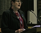 Val Gribble, from the Girls Friendly Society in Australia, speaking at a service in St George and St Thomas' Parish Church. 
