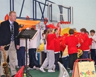 Vinny Thorpe, Principal, and pupils from Timolin National School perform at the West Glendalough Childrens' Festival in St Laurence's GAA Centre, Narraghmore.