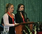 Two Prefects, Dervla Malone and Rachel Lavelle, presenting a report on 2009-2010. Photo: Gillian Nolan