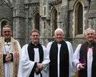 The Revd Canon Mark Gardner (2nd left) and the Revd Canon Robert Deane (2nd right) with the Dean of Christ Church, the Very Revd Dermot Dunne (left) and the Archbishop of Dublin, the   Most Revd Dr John Neill following the installation of Canons Gardner and Deane to Christ Church Cathedral Chapter.