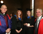 Pictured with the Archbishop of Dublin, the Most Revd Dr John Neill (left) and Professor Tom Collins of NUI Maynooth are two special award winners at their graduation from the Church of Ireland College of Education, (left) Rebecca Ryan who won the Governors Prize for the most significant contribution to life in the college and the Carlisle and Blake Award and Casey McConnell who won the Vere Foster INTO Memorial Award.