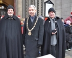 The curate of St Ann’s, the Revd Martin O’Connor, the lord mayor, Andrew Montague and the vicar of St Ann’s, the Revd David Gillespie at the launch of the Black Santa sit–out appeal 