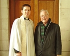 The Revd Darren McCallig, Dean of Residence and Chaplain at TCD, pictured with Prof Brendan Kennelly, poet, after the latter's sermon on virtue and vice in Trinity Chapel. Photo: TCD Chaplaincy.