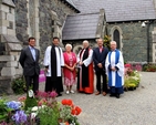 Organisers of the flower festival are pictured with the Archbishop. L–r – Billy Markham, the Revd David Mungavin, Flo Fennell, Archbishop Michael Jackson, Peter Butler and Frank Connolly. 