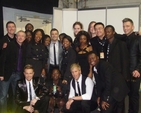 The Discovery Gospel Choir with Westlife and Louis Walsh at the Meteor Music Awards.