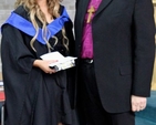 The Archbishop of Dublin, Dr Michael Jackson, presents the Governor’s prize for contribution to the life of the college to Lorraine Booth at the graduation ceremony of the B.Ed graduates of 2013 in the chapel of the Church of Ireland College of Education.  