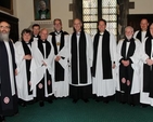 Canon Maurice Elliott with Dean Dermot Dunne and other members of the Christ Church Cathedral Chapter. L–r – Canon Patrick Comerford, Canon Aisling Shine, Canon Mark Gardner, Canon David Gillespie, Dean Dermot Dunne, Canon Maurice Elliott, Canon Peter Campion, Canon Neil McEndoo, Canon Roy Byrne and the Revd Patrick McGlinchey.