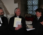 Pictured chatting at the installation of the Archdeacon of Glendalough and other dignitaries in Christ Church Cathedral are (left to right) the Deputy Registrar, the Revd Robert Marshall, the Registrar, the Revd Canon Victor Stacey and Cathedral Clerk, the Revd Gillian Wharton.