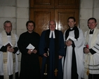 Pictured (centre) is the President of the Methodist Church in Ireland, the Revd Aian Ferguson who preached in Trinity College Dublin at Choral Evensong for Christian Unity week. He is pictured with the various Chaplains of Trinity College (left to right) Fr Paddy Gleeson (RC), the Revd Julian Hamilton (Methodist/Presbyterian), the Revd Darren McCallig (C of I) and Fr Kieron Dunne (RC).