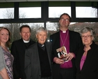 Canon Edgar Turner and family pictured with Canon John Mann and Bishop Michael Burrows at the launch of Edgar Turner at 90 (edited by John Mann) in Church of Ireland House, Rathmines, Dublin. Photo: Paul Harron.