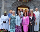 Members of the committee of St Maelruain’s Flower Festival which took place in Tallaght over the weekend are pictured with the Archbishop of Dublin, the Most Revd Dr Michael Jackson; Auxiliary Bishop of Dublin, the Most Revd Eamonn Walsh; and parish clergy the Rector, the Revd William Deverell; Auxiliary Priest, the Revd Avril Bennett; and reader, Victoria Osho after the festival closing service on Sunday September 29. 