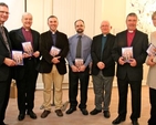 The Very Revd Kenny Hall, Dean of Clogher; the Most Revd Dr Michael Jackson, Archbishop of Dublin; the Revd Rob Clements, author; Symon Hill, who launched the booklet; the Revd Paddy McGlinchey, Lecturer in Missiology at CITI, the Right Revd John McDowell, Bishop of Clogher; and Dr Susan Hood, Church of Ireland Publications Officer at the launch of the latest volume in the Braemor Studies Series. 