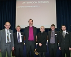 Mr Bill Perrott, CIPSMA Chairperson; Peter Dowd, CIPSMA committee; the Rt Revd Michael Burrows, Bishop of Cashel and Ossory; the Revd Janina Ainsworth, Chief Education Officer of the Church of England; the Revd Dr Norman Gamble, CIPSMA committee; and Dr Ken Fennelly, Secretary of the Board of Education (RI), at the first annual Church of Ireland Primary School Management Association Conference in Kings Hospital School, Palmerstown.