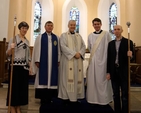 Church warden, Linda Peters; lay reader, Nigel Pierpoint; Archbishop Michael Jackson; rector, the Revd Niall Sloane; and acting church warden, Stephen Rhys Thomas in Holy Trinity, Killiney, where the Archbishop dedicated gifts which were presented to the parish. 