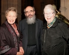 Canon Ginnie Kennerly, Canon Patrick Commerford and Mrs Nancy Caird at the reception in Christ Church Cathedral following the unveiling of the portrait of former dean, the Very Revd Tom Salmon, on Sunday February 3. (Photo: David Wynne)