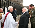 Dean Victor Stacey welcomes President Michael D Higgins to St Patrick’s Cathedral for the Remembrance Sunday Service. 