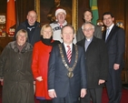Pictured at the Ecumenical Carol Singing in the Mansion House, Dawson Street, Dublin, were (back row) Derek Neilson, Organising Committee; Geoffrey McMaster, Organising Committee; Ruaidhrí Ó Dálaigh, Musical Director with Cantairí Avondale; Rónán Mullen, Independent Senator; and (front row) Judith Wilkinson, Organising Committee; Éanna Ní Lamhna, TV and radio personality; Gerry Breen, Lord Mayor of Dublin; and the Revd Ken Rue, Chairman of the Organising Committee. 
