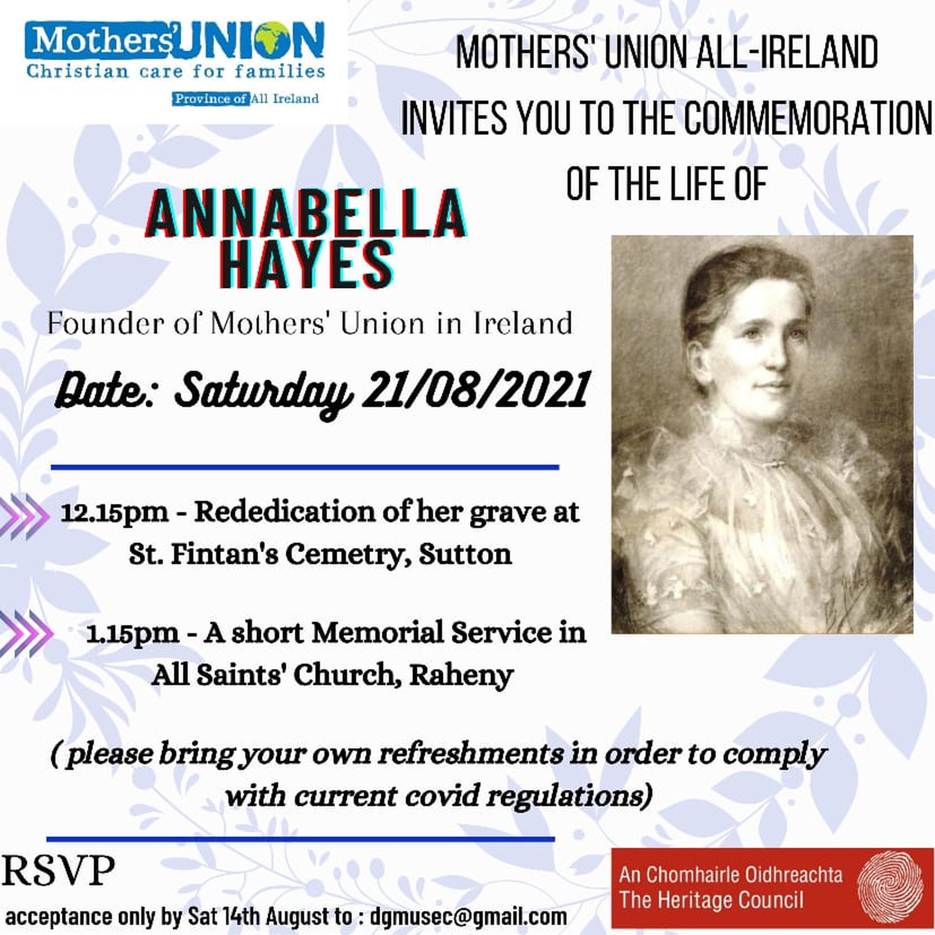 Mothers’ Union – Getting to know our Founder Annabella Hayes 1847 – 1921 - By Karen Nelson, Diocesan President of Dublin and Glendalough and Sylvia Ayling , Raheney Branch MU