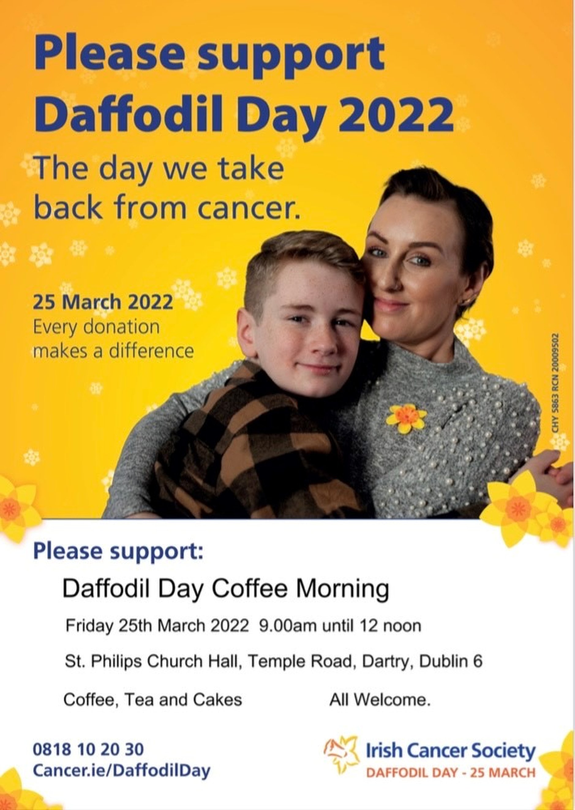 Daffodil Day Coffee Morning at St Philip’s - All welcome in St Philip’s Church Hall on March 25 from 9am to 12noon.