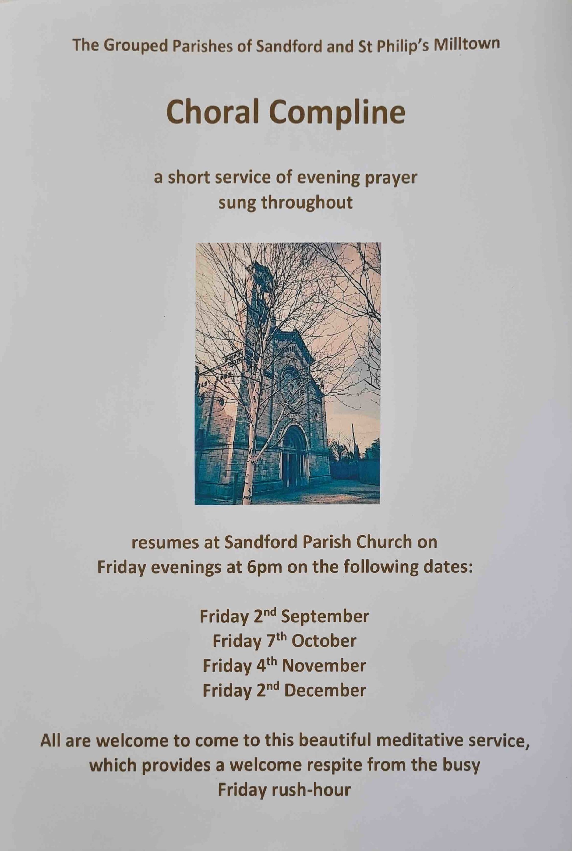 Choral Compline in Sandford Parish Church - First Friday of each month