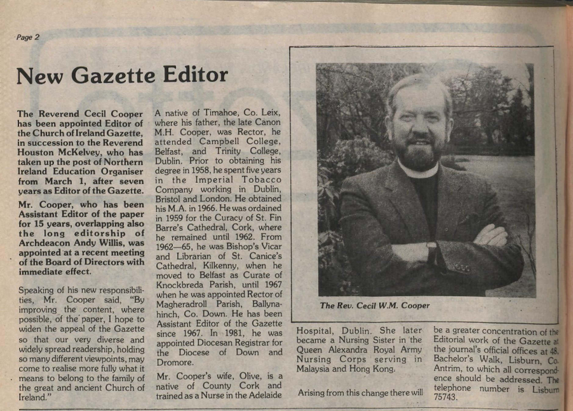  Archive of the Month January 2021 – The Church of Ireland Gazette in the 1980s – ‘A Borderless Church’  - Further editions of the newspaper are released online.