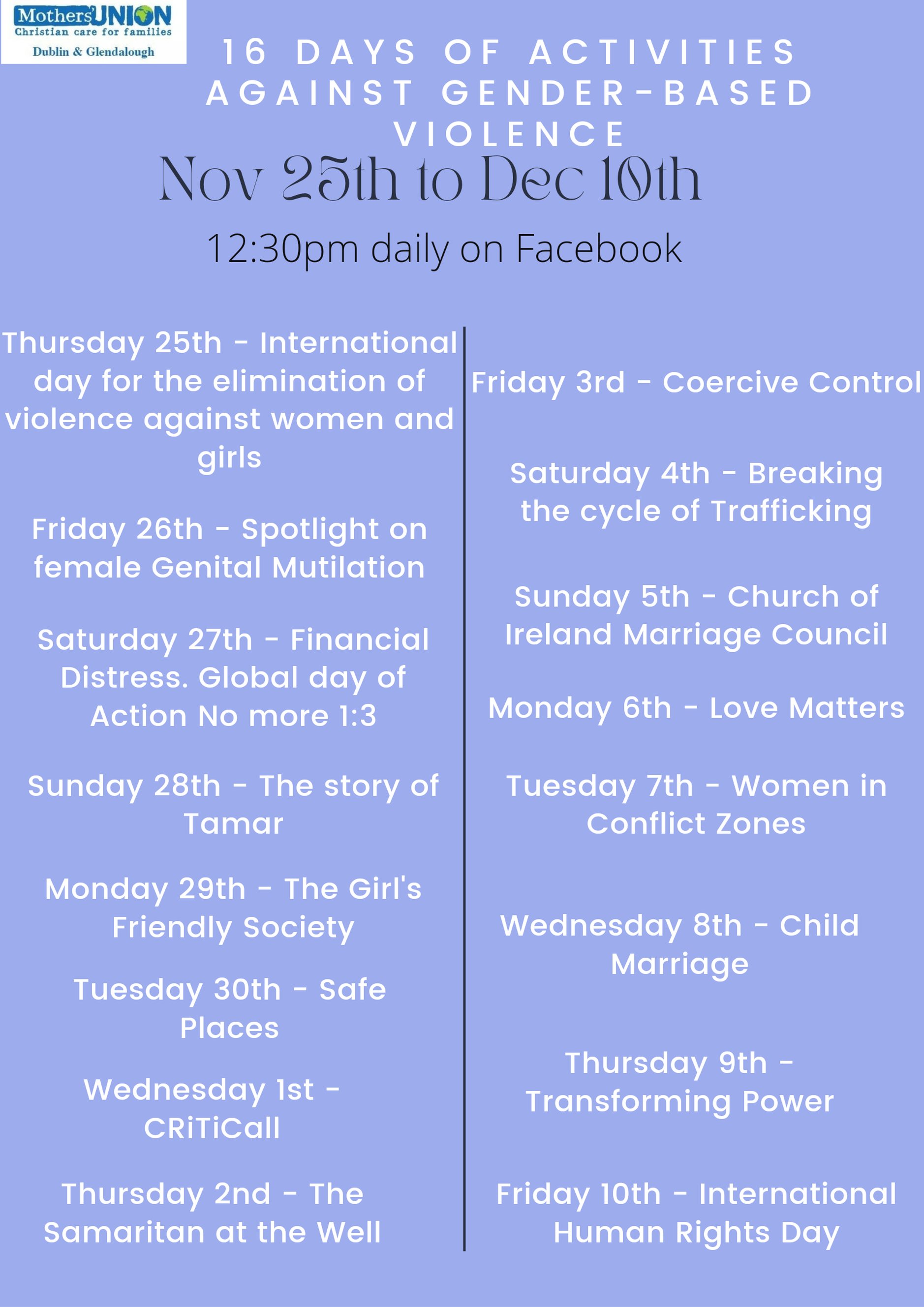 D&G Mothers’ Union 16 Days of Activism Campaign 