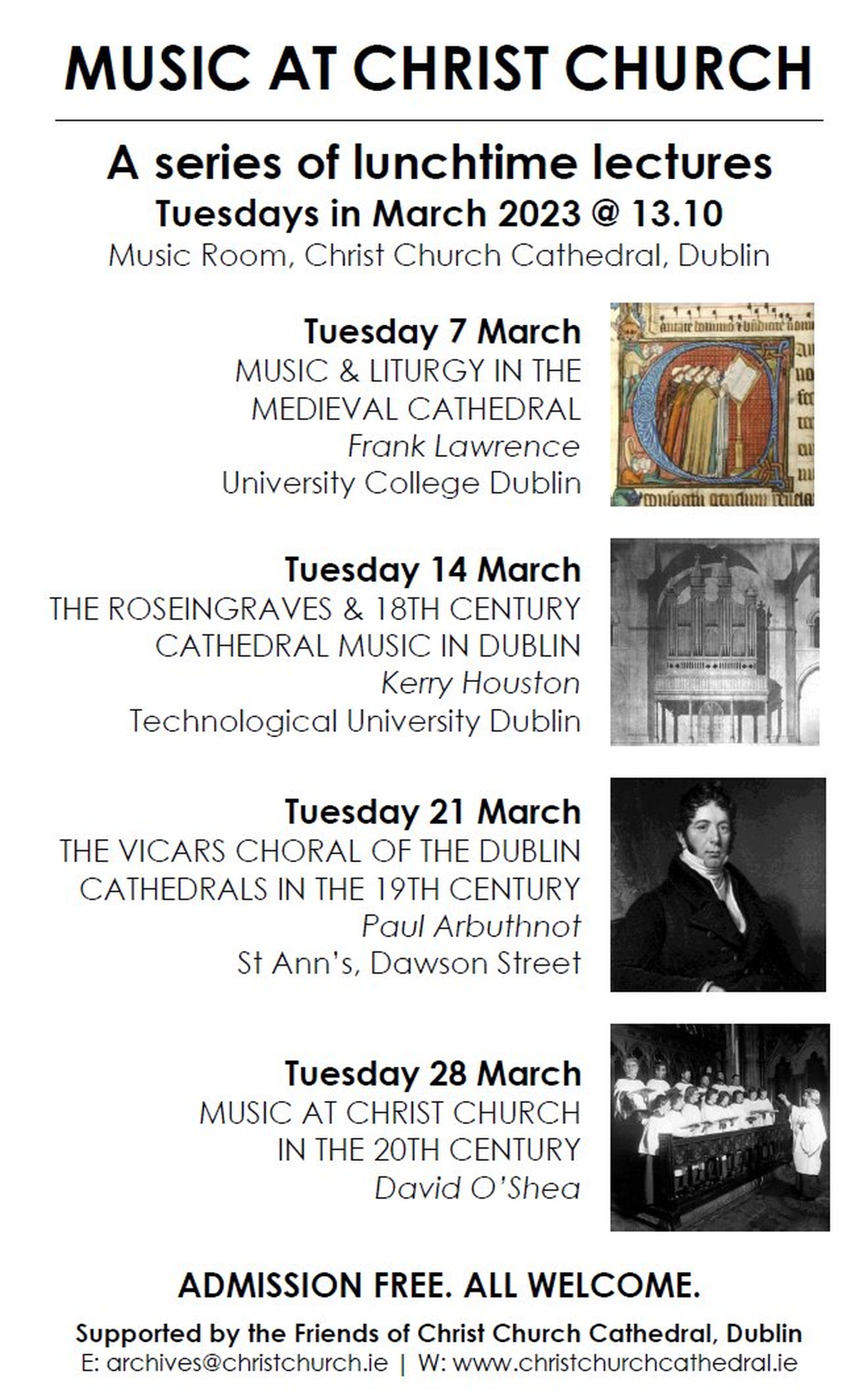 Lunchtime Lectures – Music at Christ Church – Tuesdays in March