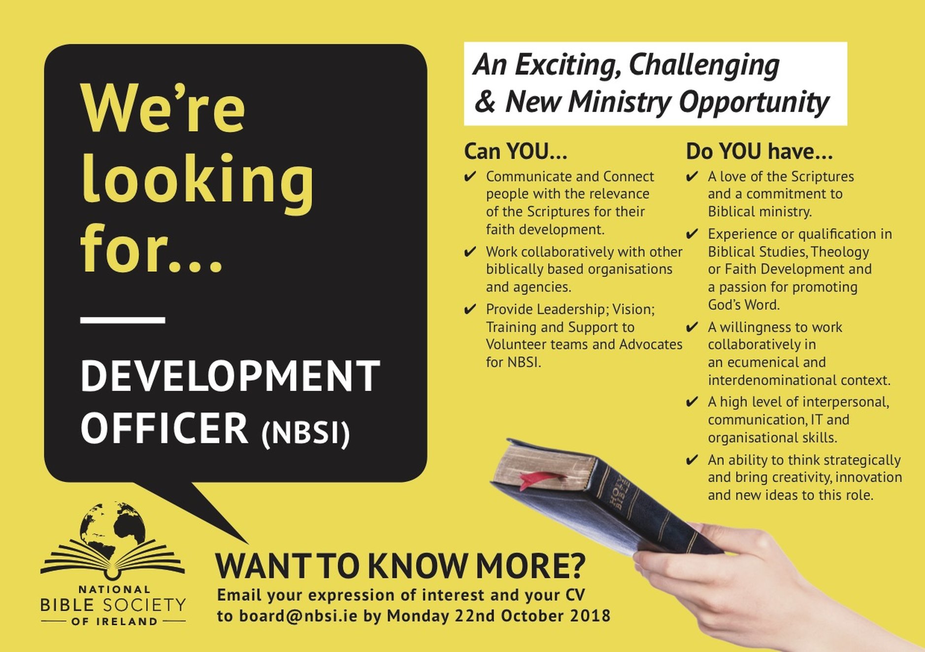 Vacancy – Development Officer – National Bible Society of Ireland