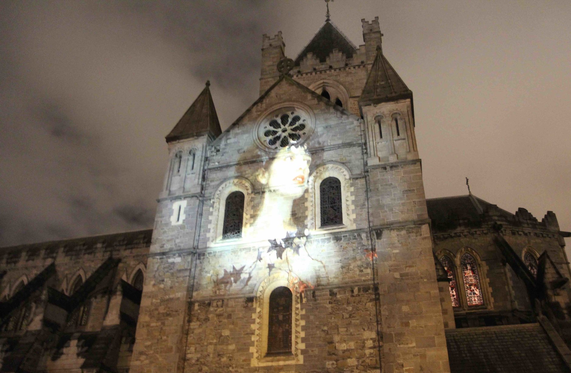 Christ Church Cathedral Backdrop for Lightshow Highlighting Domestic Violence Campaign