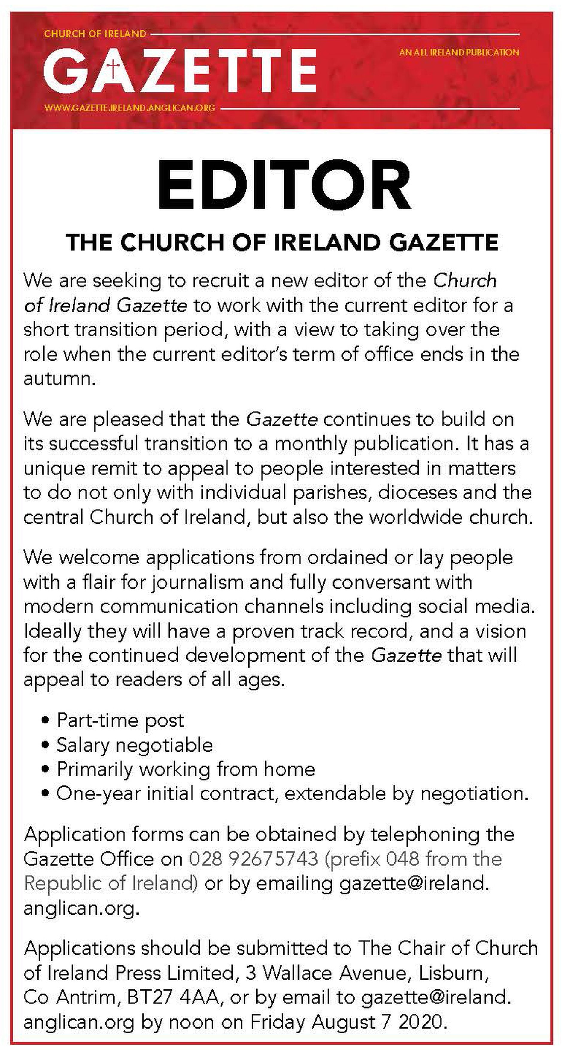 Vacancy – Editor – The Church of Ireland Gazette
