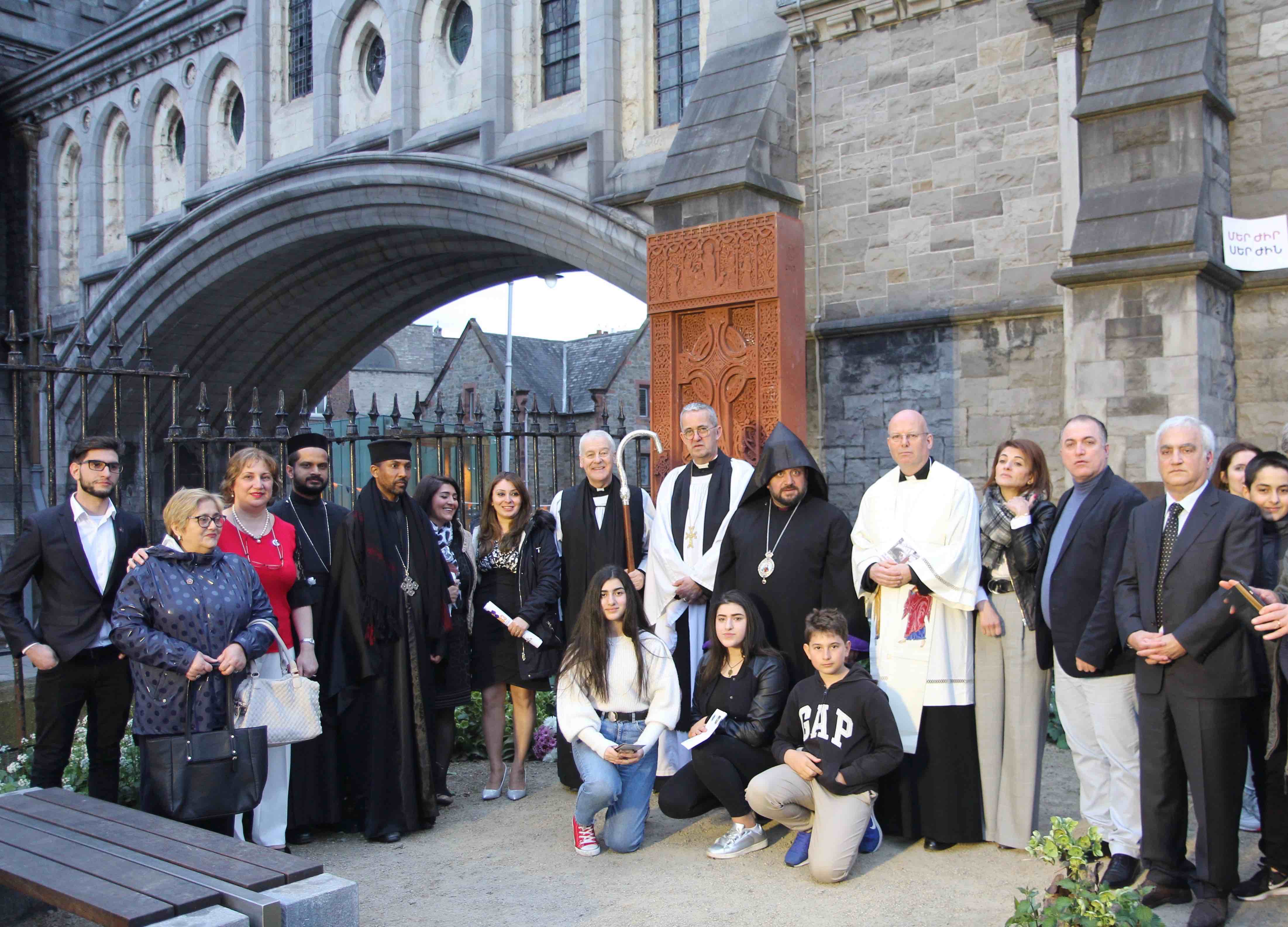 Clergy and members of the Armenian community in Ireland at the Khachkar Memorial.