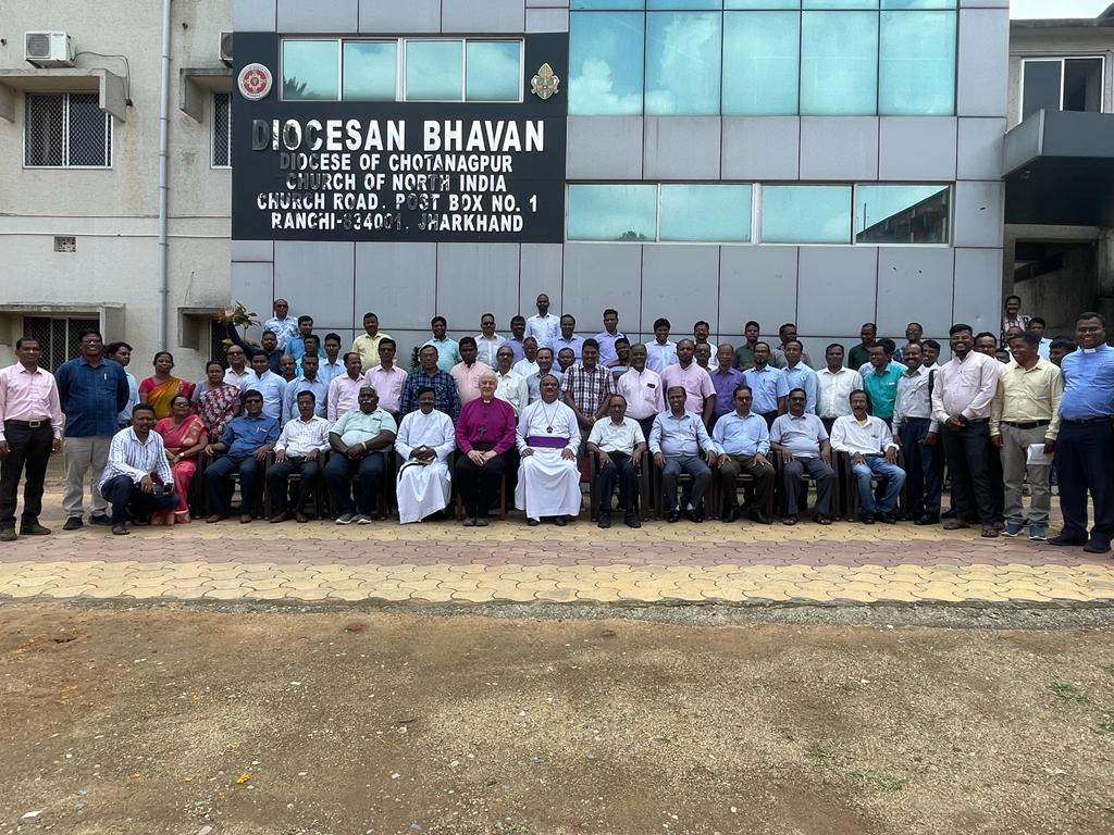 Clergy of the Diocese of Chota Nagpur with Bishop Basky and Archbishop Jackson.