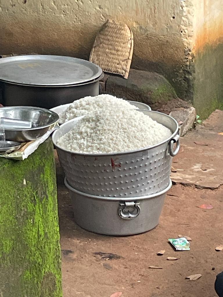 Rice for the returning parishioners.