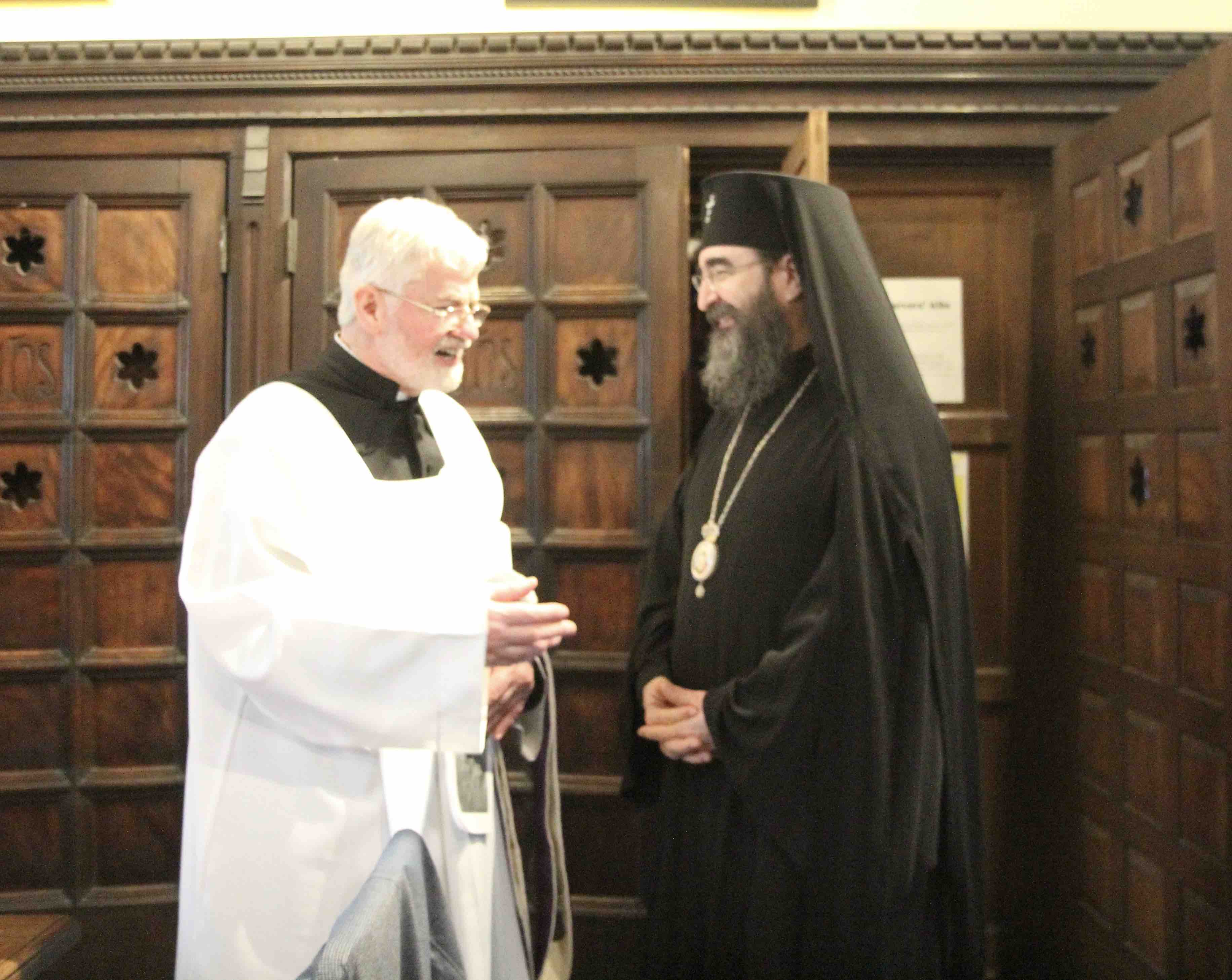 Ecumenical Canons, Fr Tom Layden SJ and Metropolitan Archbishop Joseph chat after the service.