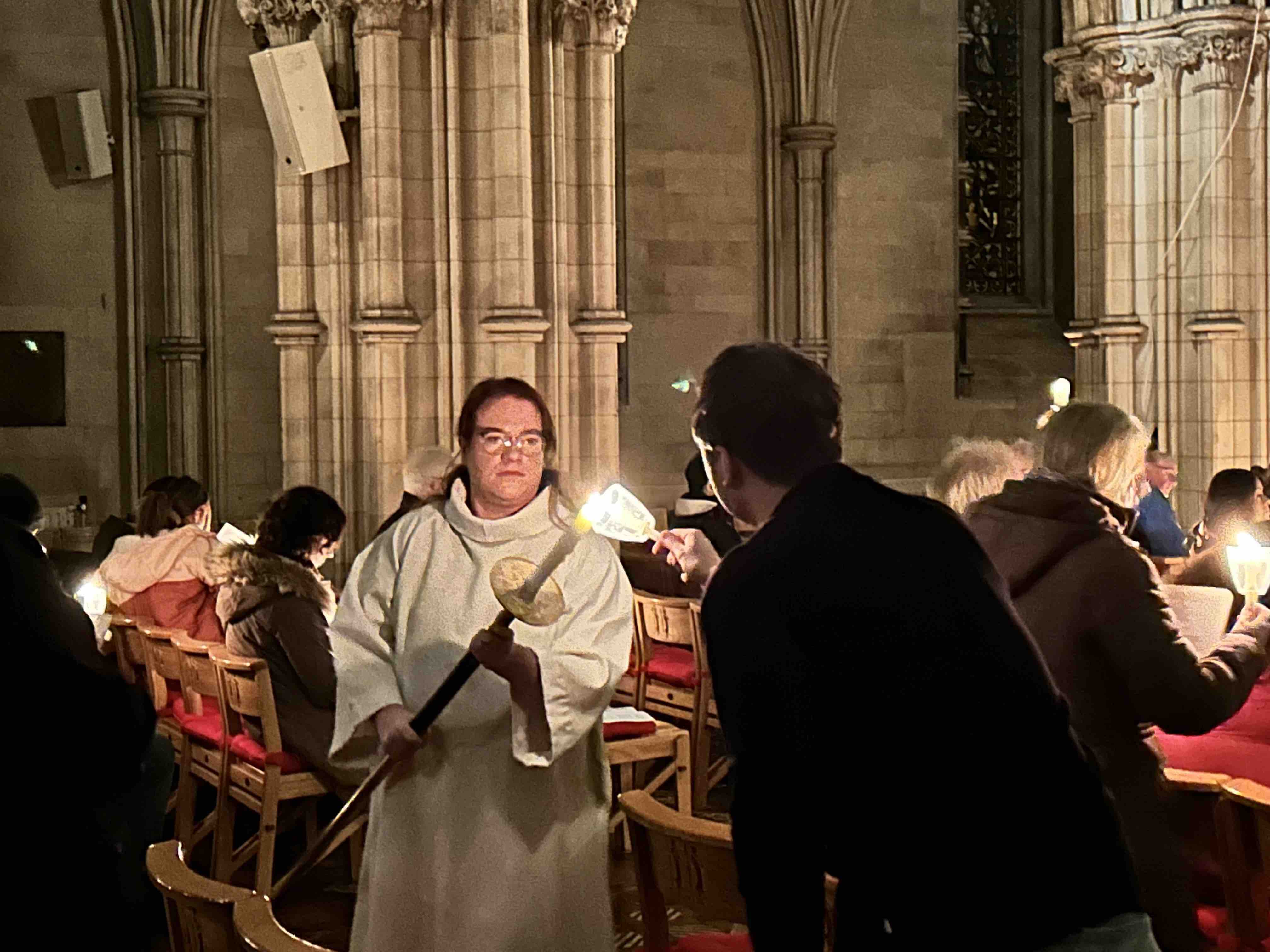 Lighting the candles.