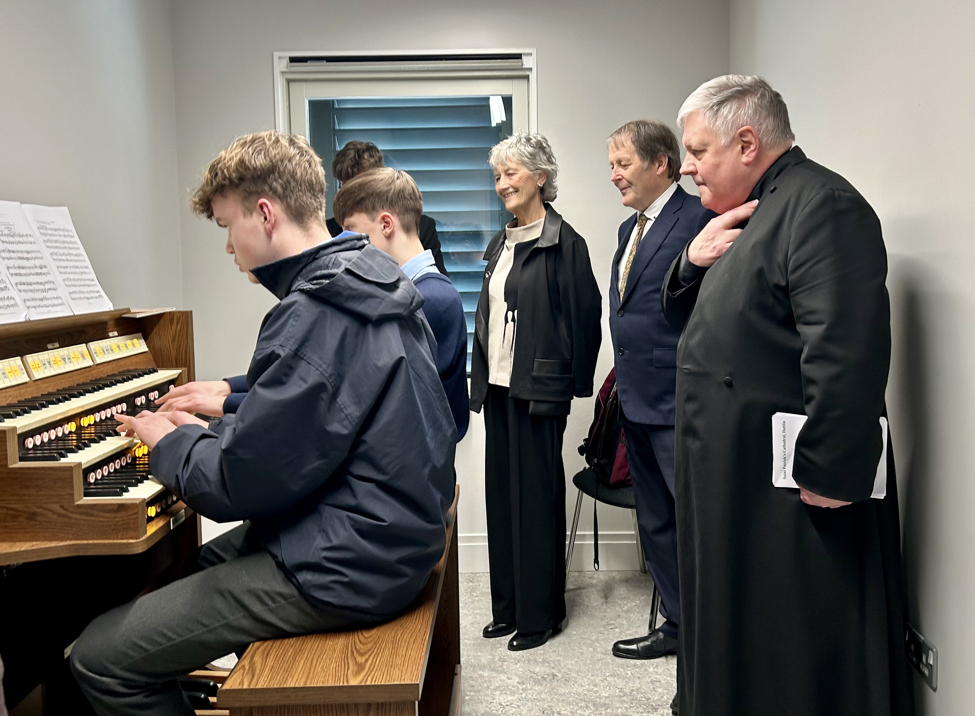 In one of the classrooms upstairs at The Mews President Connolly experienced an organ recital given by two students of St Patrick's Cathedral Grammar School.