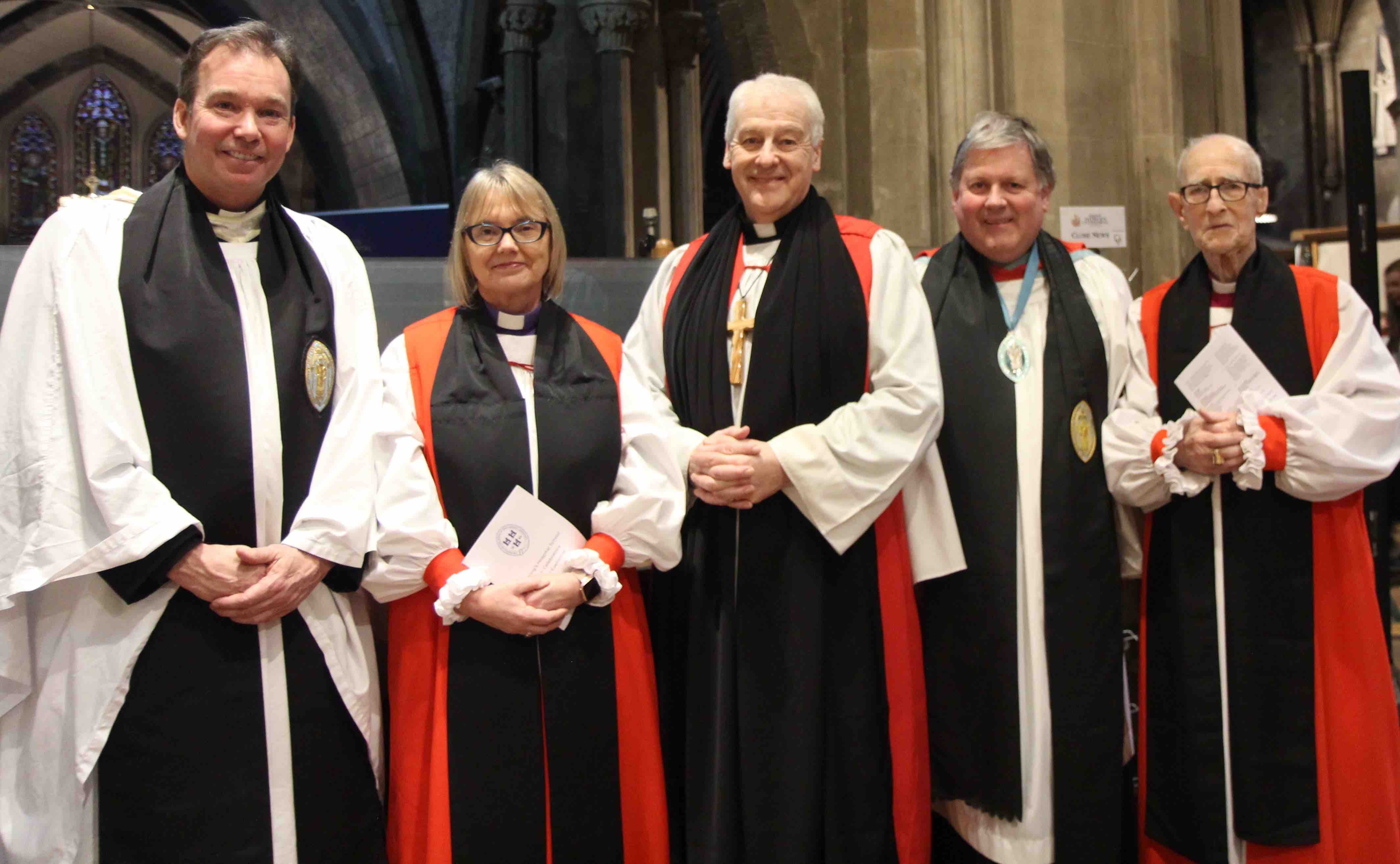 Canon Peter Campion, Bishop Pat Storey, Archbishop Michael Jackson, Dean William Morton and Bishop Roy Warke at the 350th anniversary service of the King's Hospital School in St Patrick's Cathedral.