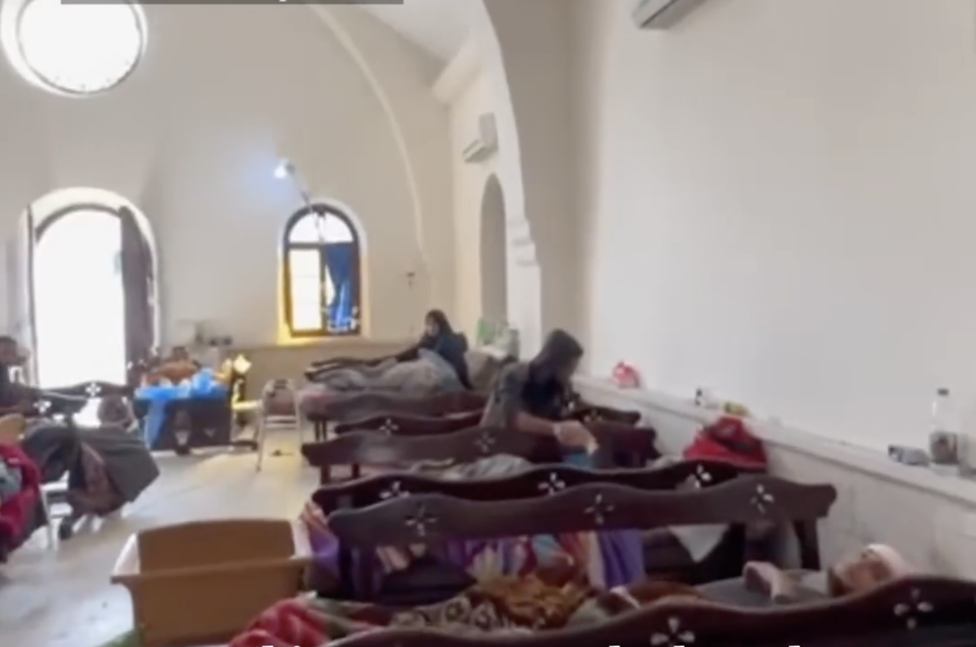 The chapel in the grounds of Al Ahli Hospital being used as a ward- photo from WHO video December 23 2023.