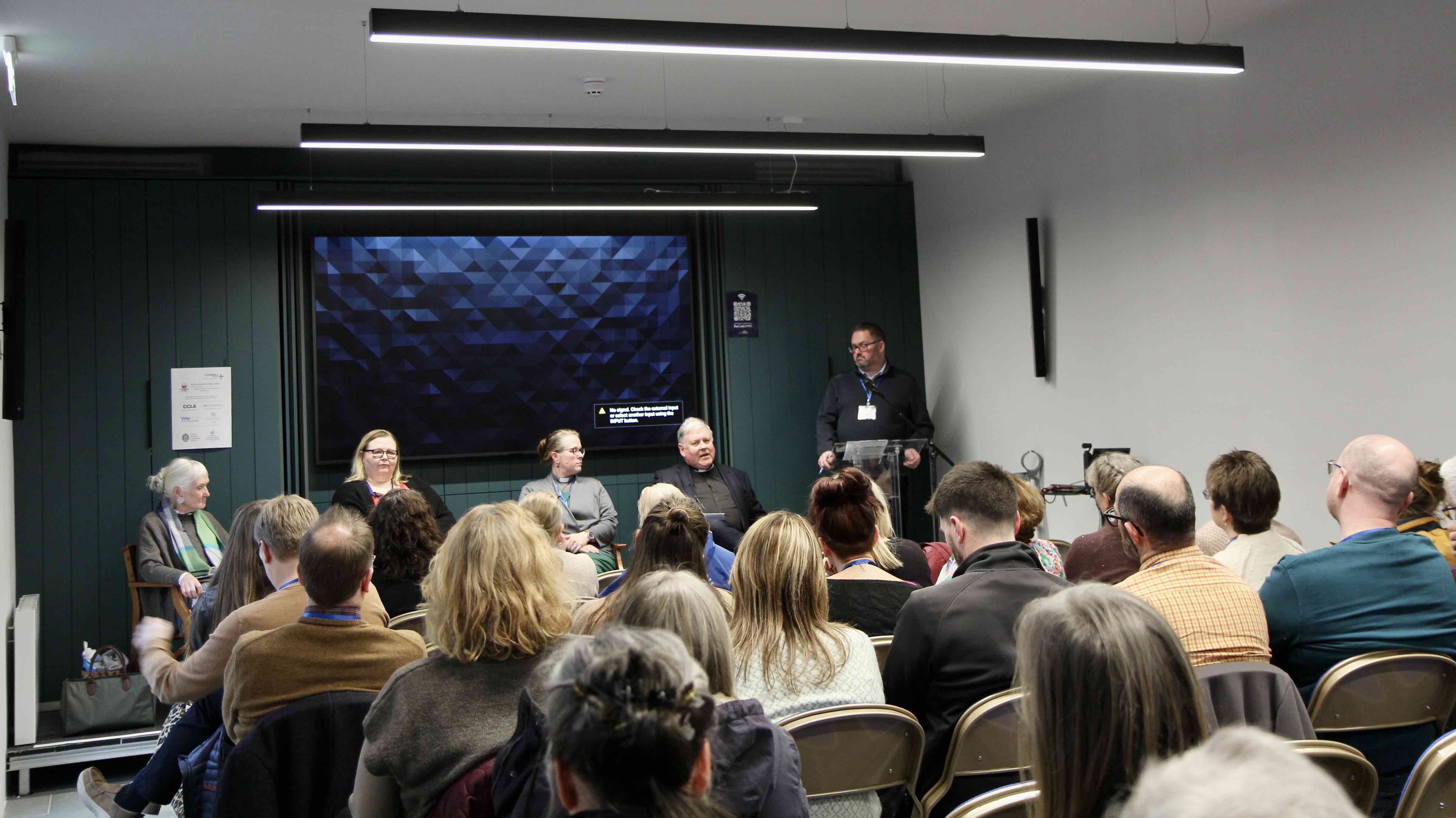 Alice Leahy, Kelley Bermingham, the Revd Abigail Sines and Dean William Morton during a panel discussion in the Mews at St Patrick's Cathedral chaired by Louis Parminter.