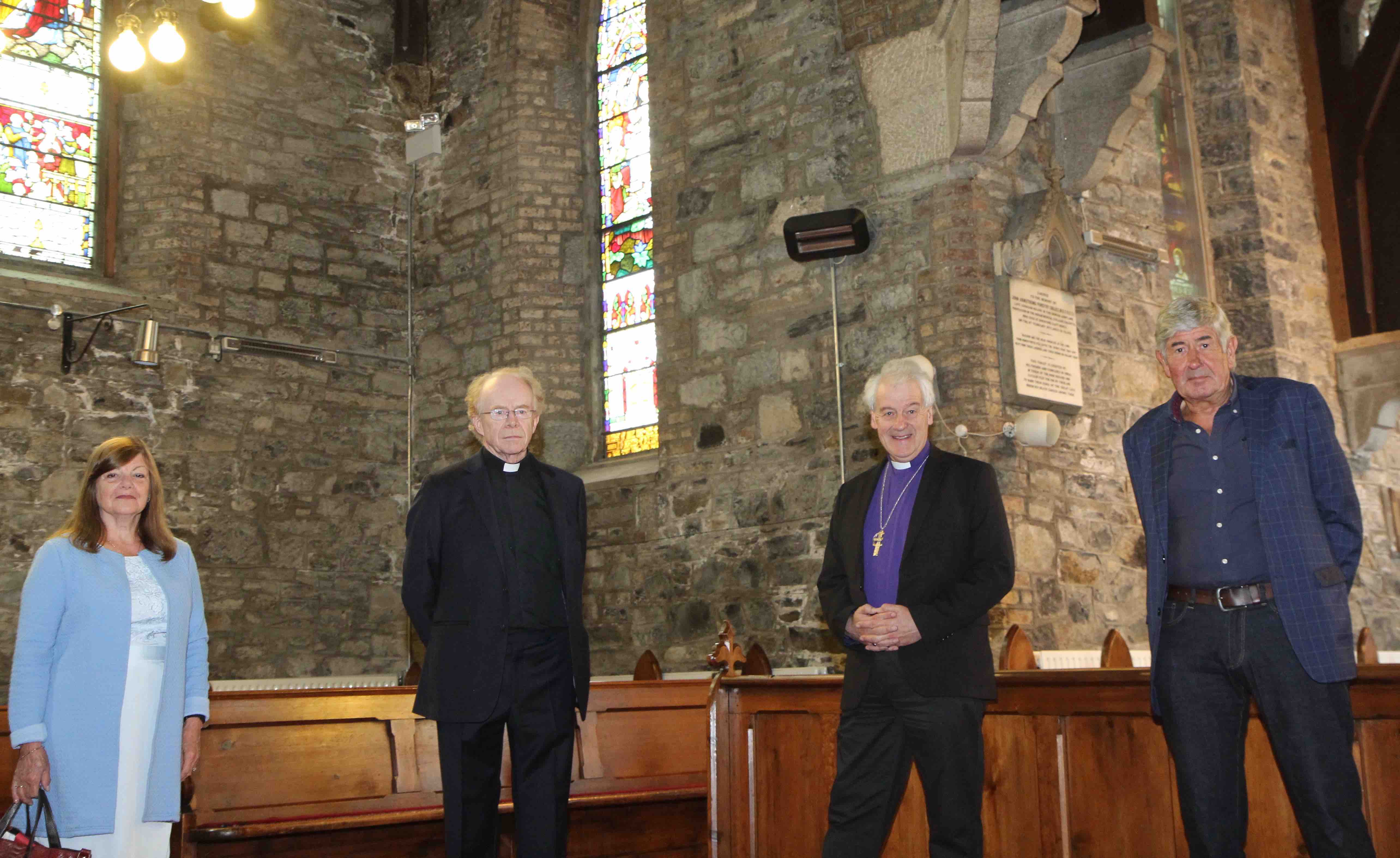 Miriam Hollowed, the Revd John Marchant, Archbishop Michael Jackson and John Wallace in St Mary's Church, Donnybrook.