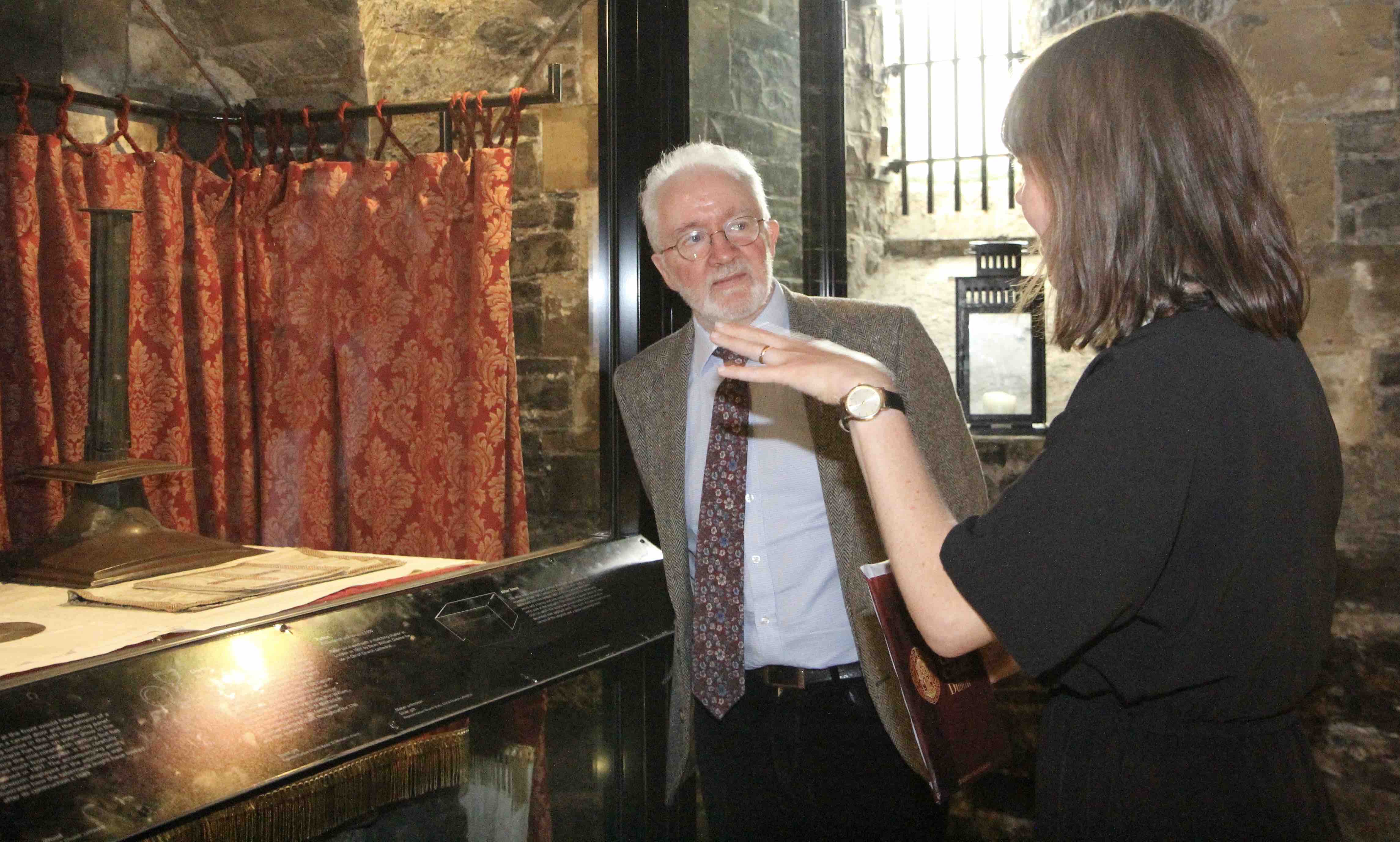 Dr Ruth Kenny shows Minister Malcolm Noonan some of the treasures of Christ Church Cathedral.