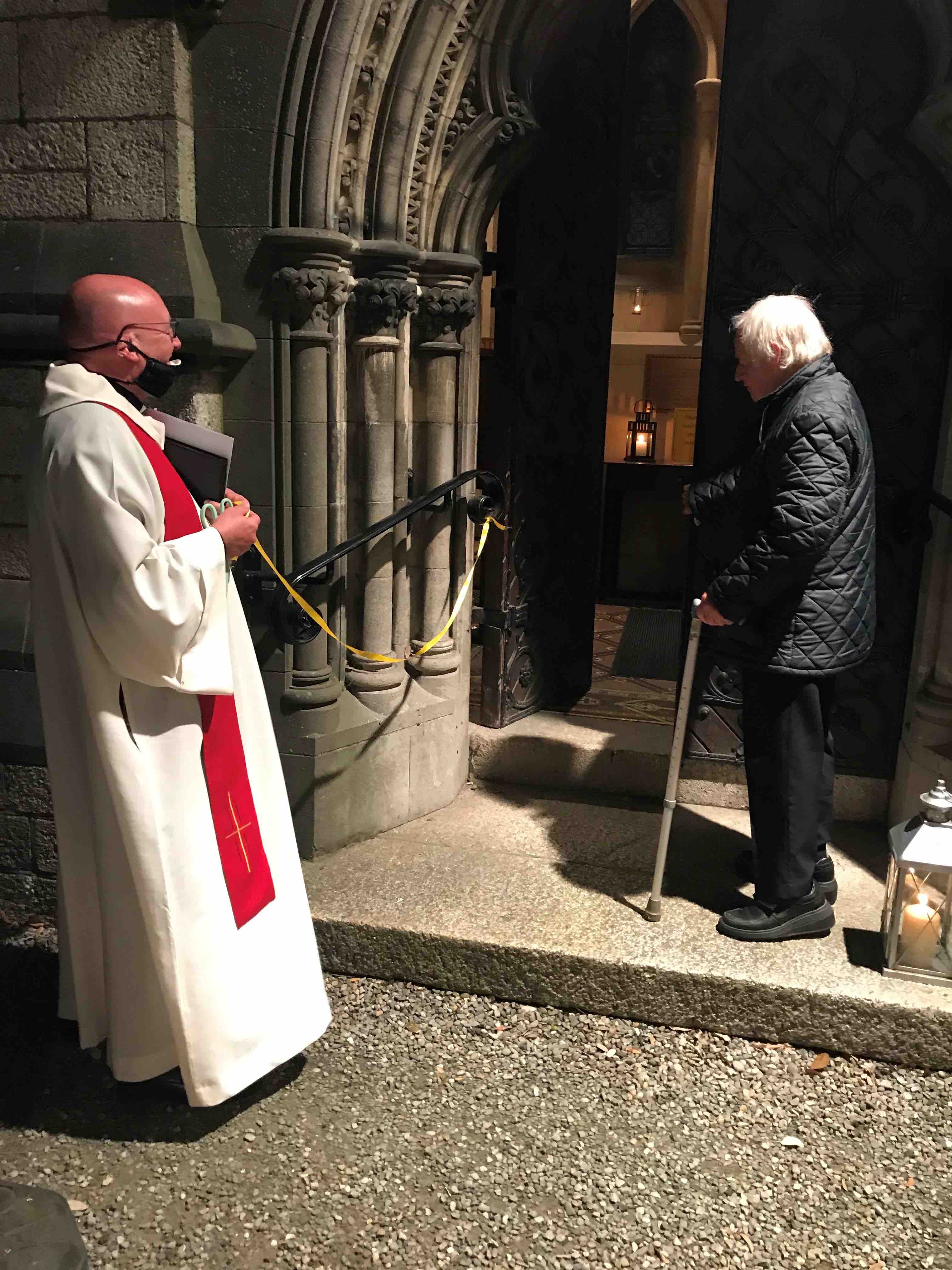 Churchwarden Fred Argue re-opens All Saints’, Raheny after lockdown.