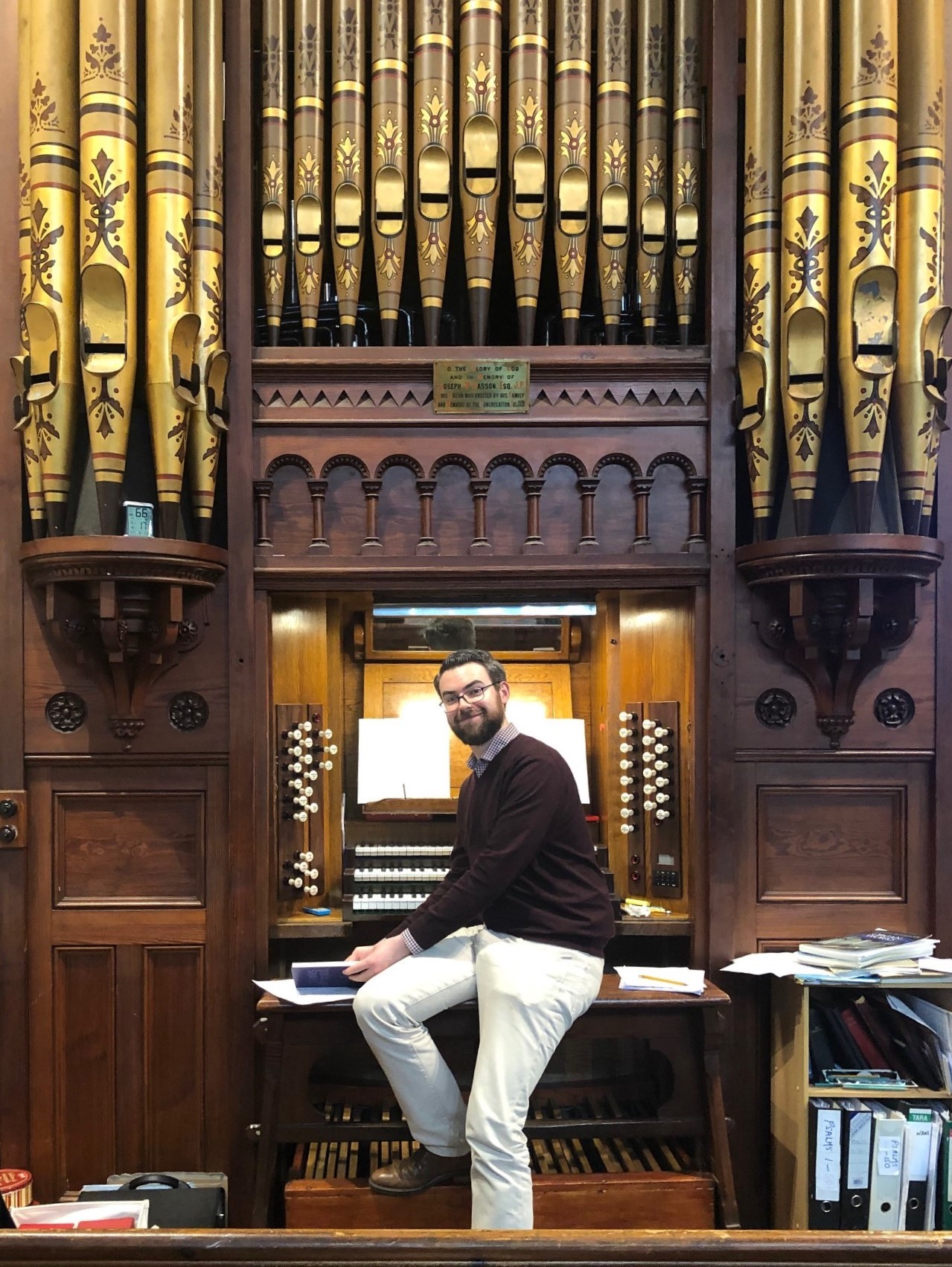 David O'Shea at the organ in St Philip's sister church in Sandford.