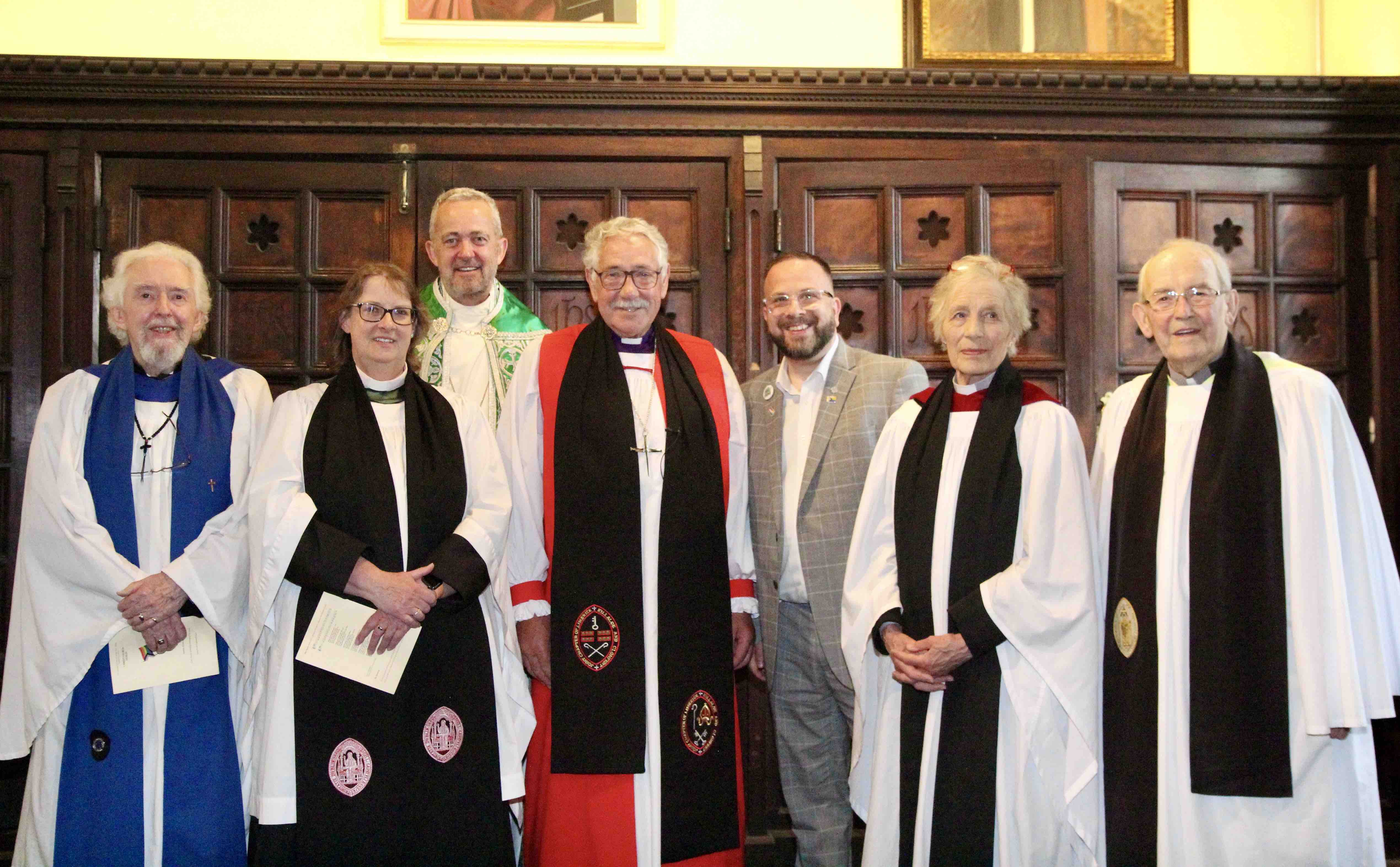 Bernard Woods, Canon Lesley Robinson, Dean Dermot Dunne, Bishop Trevor Williams, Mark Bowyer, Canon Dr Ginnie Kennerley and the Very Revd David Godfrey.