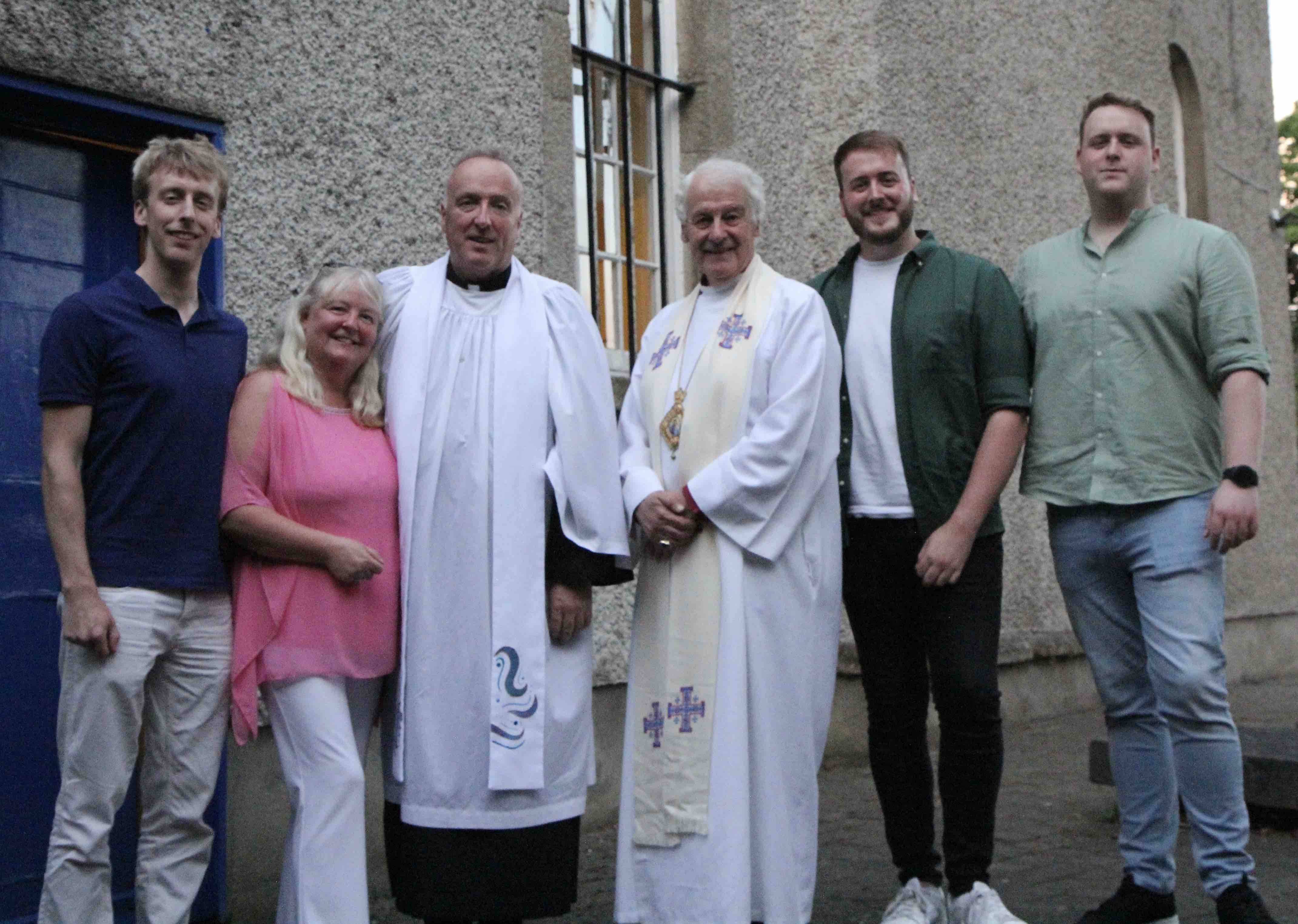 Kevin and Olive with their sons Shane, Cathal and Cian and Archbishop Michael Jackson.