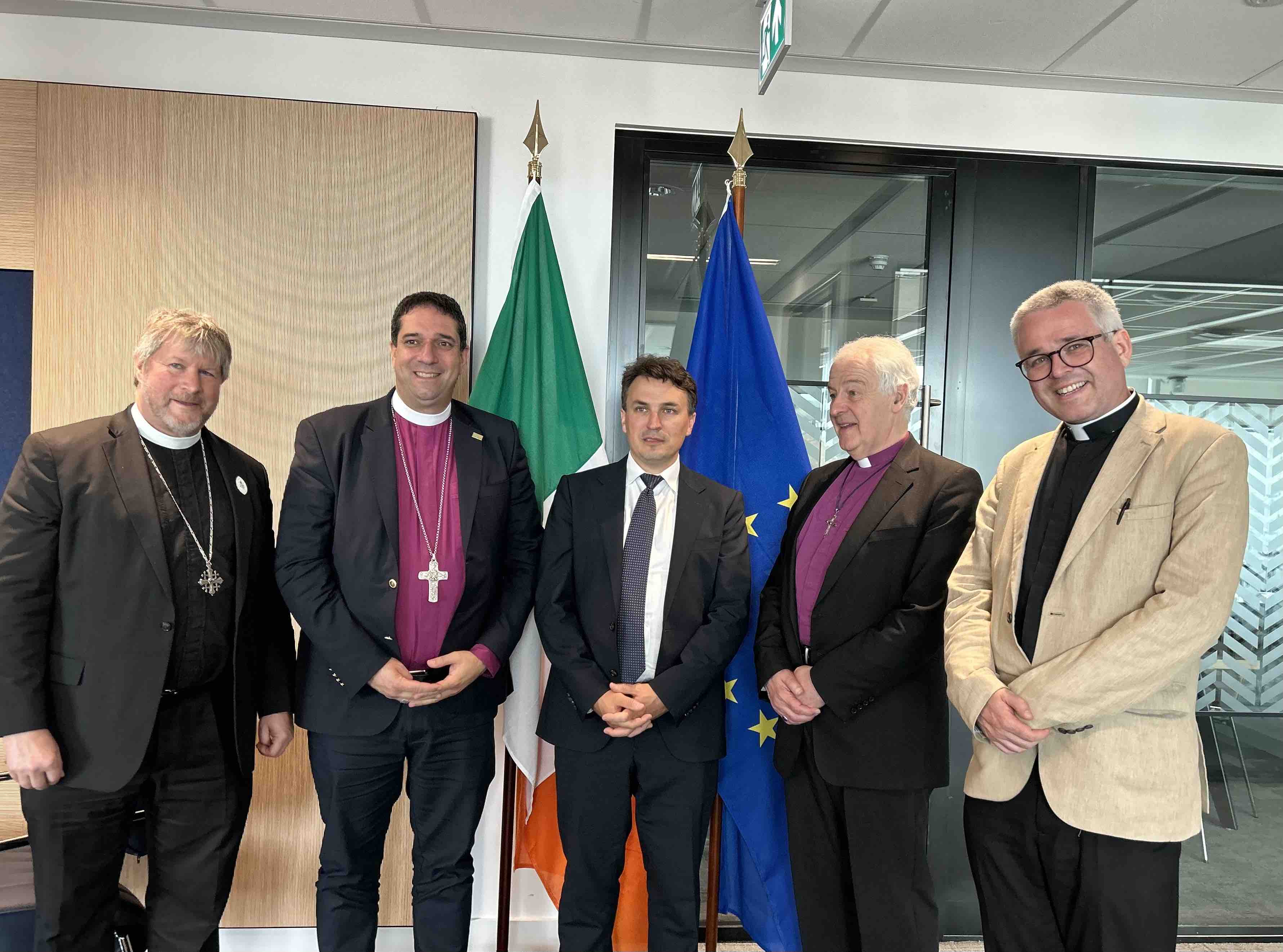 Canon Don Binder, Archbishop Hosam Naoum, Luke Feeney, Archbishop Michael Jackson and Canon Paul Arbuthnot in the Department of Foreign Affairs.