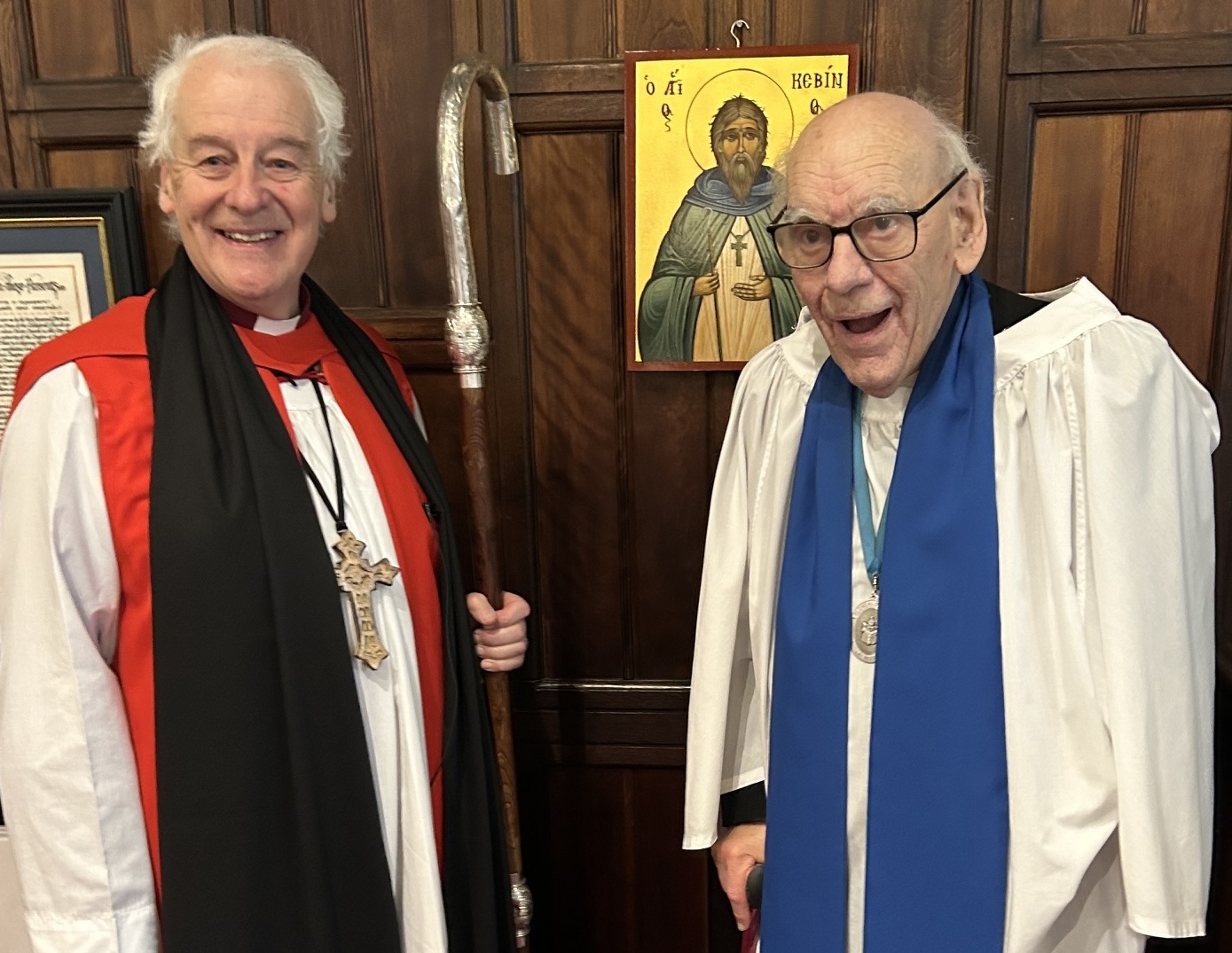 Archbishop Michael Jackson and Edward Lewis who has served in lay ministry for 60 years.